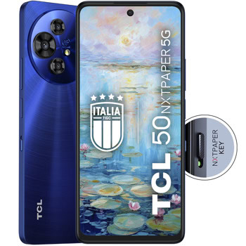 Смартфон TCL 50 NXTPAPER 5G (син), поддържа 2 SIM карти, 6.8" (17.27cm) FHD+ IPS 120Hz дисплей, осемядрен MediaTek Dimensity 6300 2.4GHz, 8GB RAM, 256GB Flash памет (+microSD слот), 108 + 8 + 2 + 8 Mpix камери, Android, 196g | JAR Computers TCL 50 NXTPAPER 5G 8/256GB Midnight Blue T702D