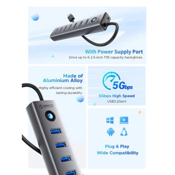 usb хъб orico cl7u-u3-10-gy-bp