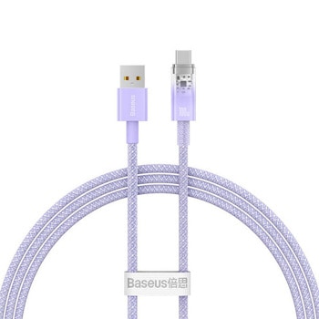 Кабел Baseus Explorer CATS010405, от USB A(м) към USB C(м), 1m, 100W, лилав | JAR Computers Baseus Explorer CATS010405 Purple