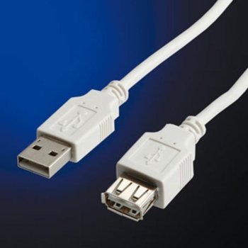 Кабел Roline 11.99.8949, USB A(м) към USB А(ж), 1.8m, бял | JAR Computers Roline 11.99.8949 USB A(м) към USB А(ж) 1.8m