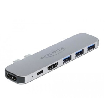 Докинг станция DeLock 87753, от USB C към 1x USB C(PD), 3x USB A, 2x HDMI, сива | JAR Computers DeLock 87753