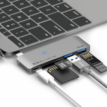 Докинг станция Elago Multi USB-C Hub (ECA-USBC2-HB-DG), от 2x USB-C 3.1 към 1x USB-C, 2x USB 3.0, 1x SD card slot, 1x mircoSD Card slot, сив image