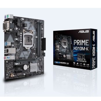 Дънна платка ASUS PRIME H310M-K, H310, LGA1151, DDR4, PCI-E (DVI-D&D-Sub), 4x SATA 6Gb/s, 2x USB 3.1 Gen 1 Type-A, mATX | JAR Computers Дънна платка ASUS PRIME H310M-K