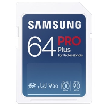 Карта памет 64GB SDXC, Samsung PRO Plus SD Card, Class 10, скорост на четене до 100MB/s, скорост на запис до 90MB/s image