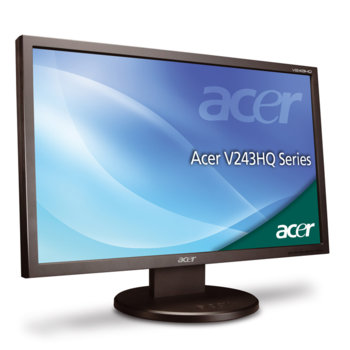 Монитор 23.6" (59.94 cm) Acer V243HQbd FULL HD, 5ms, 80 000:1, 300cd/m2, DVI, черен, TCO'03, 3г. | JAR Computers 23.6" (59.94 cm) Acer V243HQbd FULL HD
