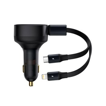 Зарядно устройство Baseus CGTX000001, за кола, от автомобилна запалка към 1x USB C(м), 1x Lightning(м), 12V/2.5A, черно, 30W | JAR Computers Baseus CGTX000001