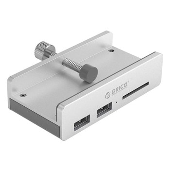 USB хъб Orico MH2AC-U3-SV, 4 порта, от USB Type-A към 2x USB 3.0 Type-A, 1x SDCard слот, с клип за захващане | JAR Computers Orico MH2AC-U3-SV
