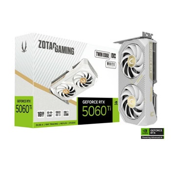 Видео карта Nvidia GF RTX 5060 Ti, 16GB, ZOTAC Twin Edge White Edition, OC, PCIE 5.0, GDDR7, 128-bit, DisplayPort, HDMI | JAR Computers ZOTAC RTX 5060 Ti Twin Edge OC 16GB ZT-B50620Q-10M