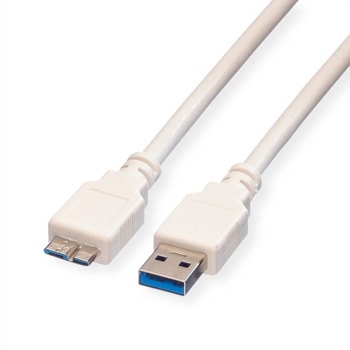 Кабел Roline, от USB 3.0 A(м) към USB Micro B 10-pin(м), 2m, бял | JAR Computers Roline USB A(м) към USB Micro B 10-pin(м) 2m