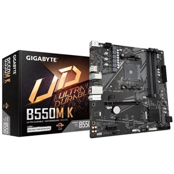Дънна платка Gigabyte B550M K, B550, AM4, DDR4, PCI-E 4.0 (HDMI/DP), 2x M.2, 4x SATA 6Gb/s, 4x USB 3.2 Gen1, mATX | JAR Computers Дънна платка Gigabyte B550M K