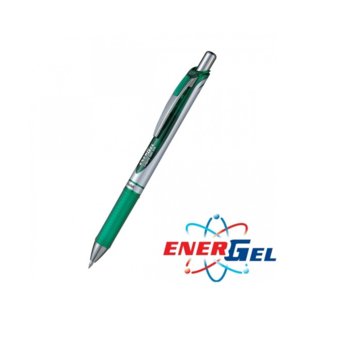 Автоматичен ролер Pentel Energel BL77 26808, зелен цвят на писане, дебелина на линията 0.7 mm, гел, сребрист, цената е за 1бр. (продава се в опаковка от 12бр.) | JAR Computers Pentel Energel BL77