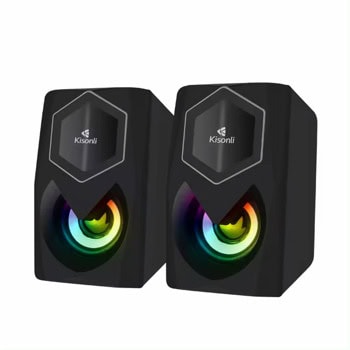 Тонколони Kisonli L-1020, 2.0, 6W RMS (3W + 3W), USB, AUX, черни, RGB подсветка | JAR Computers Тонколони Kisonli L-1020 22239
