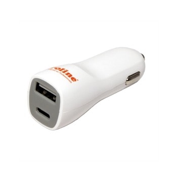 Зарядно за кола Roline 19.07.1053, от автомобилна запалка към USB A(ж) / USB C(ж), бяло | JAR Computers 19.07.1053