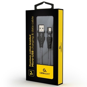 Кабел Gembird CC-USB2B-AMmBM-2M-BW, от USB-A(м) към USB micro-B(м), 2м, черен/бял | JAR Computers Кабел Gembird USB-A USB micro-B 2 m
