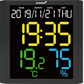Цифров термо-хигрометър Levenhuk Wezzer Plus LP10, часовник, календар, термометър, влагомер, измерва температура и влажност, индикация за качеството на температурата и влажността в помещението, черен image