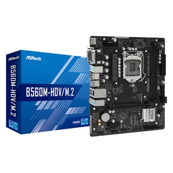 Дънна платка ASRock B560M-HDV/M.2, B560, LGA 1200, DDR4, PCI-E 4.0 (D-Sub/DVI-D/HDMI), 1x M.2, 4x SATA 6Gb/s, 2x USB 3.2 Gen1, mATX | JAR Computers Дънна платка ASRock B560M-HDV/M.2
