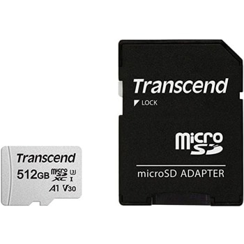 Карта памет 512GB microSDXC с адаптер, Transcend (TS512GUSD300S-A), UHS-I U3, скорост на четене 100 MB/s, скорост на запис 85 MB/s image