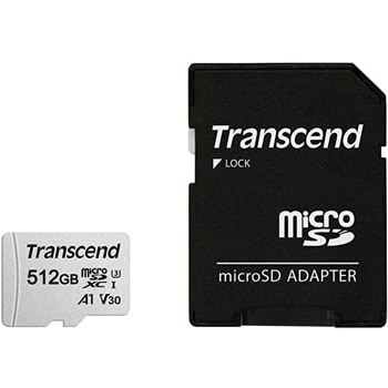 Карта памет 512GB microSDXC с адаптер, Transcend (TS512GUSD300S-A), UHS-I U3, скорост на четене 100 MB/s, скорост на запис 85 MB/s | JAR Computers Transcend 512GB microSDXC TS512GUSD300S-A