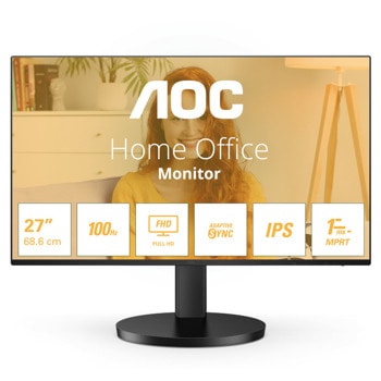 Монитор AOC 27B3HA2, 27" (68.58cm) IPS панел, 100Hz, Full HD, 4ms, 20 000 000:1, 250cd/m2, HDMI, VGA | JAR Computers AOC 27B3HA2