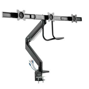 Стойка за монитор SBOX GMS-3203, за плот, за екрани до 27", VESA до 100x100, до 6кг. на рамо, регулируема, за 3 бр. монитора, 2x USB 3.0, черна | JAR Computers SBOX GMS-3203