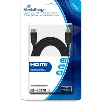 Кабел MediaRange MRCS158, от HDMI (м) към HDMI (м), 5m, черен, позлатени конектори, 4K | JAR Computers MEDIARANGE MRCS158