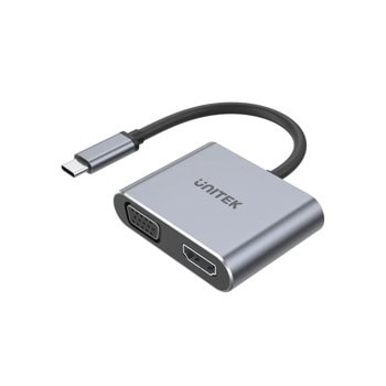 Докинг станция Unitek D1049A, от USB-C към 1x USB-C(PD), 1x USB-A, 1x HDMI, 1x VGA, сива | JAR Computers Unitek D1049A