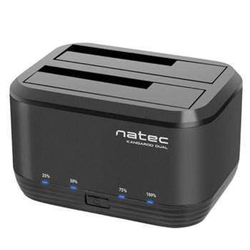 Докинг станция Natec Kangaroo Dual NSD-0955, съвместимост с 2.5" и 3.5" HDD, USB 3.0, 2x SATA III 6 Gb/s, черна | JAR Computers Natec Kangaroo Dual NSD-0955