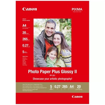 Фотохартия Canon Plus Glossy II PP-201, A4, гланцирана, 265g/m2, 20 листа | JAR Computers Canon Plus Glossy II PP-201 A4 20 sheets