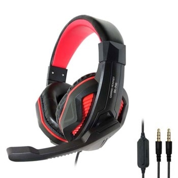 Слушалки Oakorn P40, микрофон, 20 - 20000 Hz диапазон, 40mm говорители, 2x AUX, червено-черни | JAR Computers Oakorn P40 20533