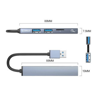 Orico 4-Port Hub With Card Reader AH-A12F-GY-BP