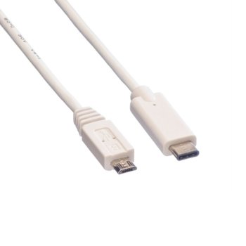 Кабел Roline 11.99.9020, USB 2.0 type micro B към USB type C, 1m, бял | JAR Computers Cable USB2.0 C-Micro B M/M 1m 11.99.9020