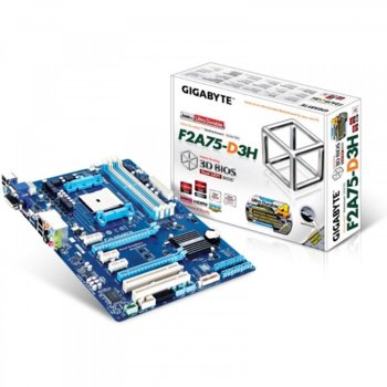 Дънна платка Gigabyte F2A75-D3H, AMD A75, FM2, DDR3, PCI-E (CF) (HDMI & DVI), SB7.1, Lan1000, 6xSATA 6Gb/s RAID 0,1, 10, 4xUSB3.0, ATX | JAR Computers Gigabyte F2A75-D3H