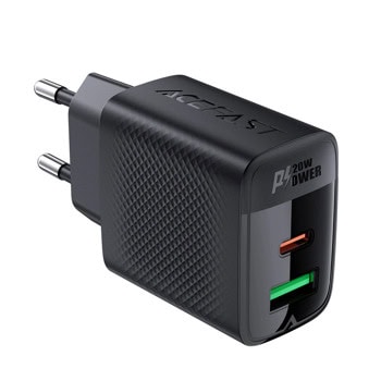 Зарядно устройство Acefast A78, от контакт към 1x USB-C(ж), 1x USB-A(ж), 12V/1.67A, черно, 20W, QC 4+ | JAR Computers Acefast A78 Black