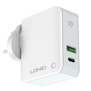 Мрежово зарядно устройство LDNIO A4403C, 5V/2.4A, от контакт към 1x USB A(ж)/ 1x USB Type-C(ж), бяло | JAR Computers Мрежово зарядно устройство LDNIO A4403C 40094