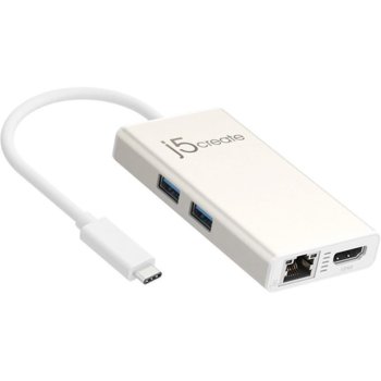 Докинг станция j5Create JCA374 USB-C, 2x USB 3.0, 1x HDMI, 1x RJ-45, бял | JAR Computers j5Create JCA374 USB C