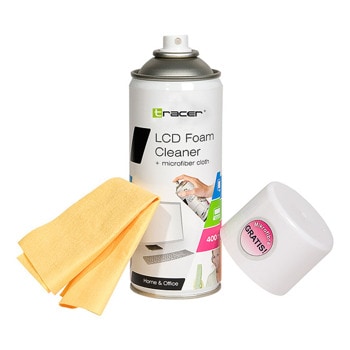 Комплект почистващ спрей и микрофибърна кърпа за TFT/LCD екрани, Tracer TRASRO42106, 400ml | JAR Computers Почистваща пяна с кърпа Tracer TRASRO42106