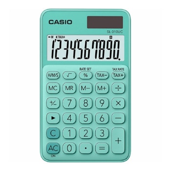 Калкулатор Casio SL-310UC, 10 разряден дисплей, джобен, изчисляване на %, бутон за бърза корекция, зелен | JAR Computers Калкулатор Casio SL-310UC Green SL-310UC-GN