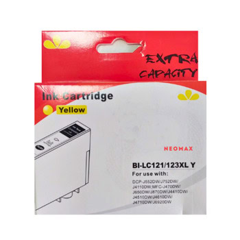 Касета за Brother MFC J470DW/J650DW/J870DW/J4410DW/J4510DW/J4610DW/J4710DW/J6920DW/J132W, DCP J552DW/J752DW/J4110DW - Yellow - BI-LC123XLY - Neomax - Неоригинална, Заб.: 10 ml капацитет | JAR Computers Касета за Brother BI-LC123XLY