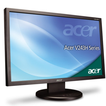 Монитор 24" (60.96 cm) Acer V243HLbmd FULL HD LED, 5ms 8 000 000:1 250cd/m2, DVI (HDCP), колонки, черен, TCO'03, 3г. | JAR Computers 24" (60.96 cm) Acer V243HLbmd FULL HD LED