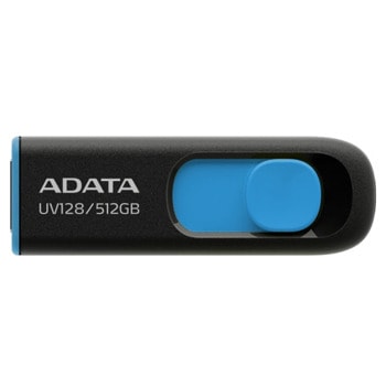 Памет 512GB USB Flash Drive, A-Data UV128, USB 3.2 Gen 1, черна/синя | JAR Computers A-Data UV128 512GB AUV128-512G-RBE