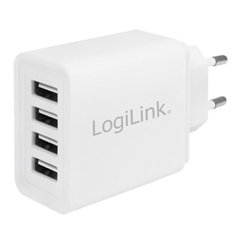 Зарядно устройство LogiLink PA0211W, от контакт към 4x USB А(ж), 5V, 4.8A, бяло | JAR Computers LogiLink PA0211W