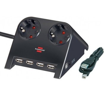 Разклонител Brennenstuhl, 2 гнезда-4x USB, обезопасени спрямо деца контакти, 1.8m, Черен | JAR Computers Brennenstuhl 1153500122