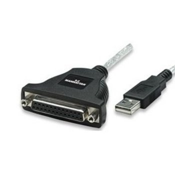Преходник Manhattan 336581, USB A(м) към Parallel DB25F(ж), 1.8m, сив | JAR Computers MANHATTAN 336581 USB 2.0 към Parallel DB25F
