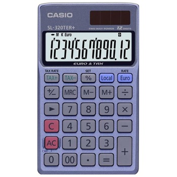 Калкулатор Casio SL-320TER+, 12-цифрен EXTRA BIG LC-дисплей, функция за данъчни изчисления, преобразуване на валута, син image