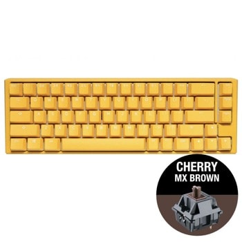 Клавиатура Ducky One 3 Yellow SF 65, жична, гейминг, механична, Cherry MX Brown суичове, RGB подсветка, жълта, USB image