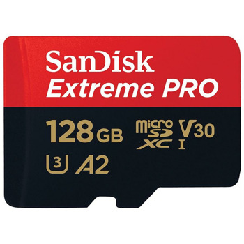 Карта памет 128GB microSDXC, Sandisk Extreme Pro с адаптер, Class 10 UHS-1 U3, скорост на четене 200MB/s, скорост на запис 90MB/s | JAR Computers SanDisk 128G microSDXC Extreme Pro + SD Adapter