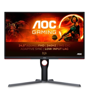 Монитор AOC 25G3ZM/BK, 24.5" (62.23 cm) VA панел, 240Hz, FHD, 1ms, 80 000 000:1, 300cd/m2, DisplayPort, HDMI | JAR Computers AOC 25G3ZM/BK