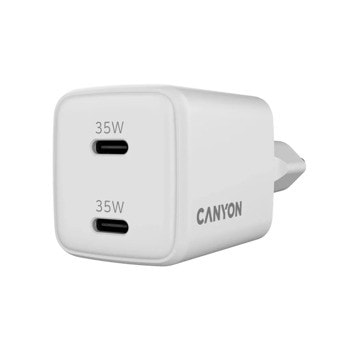 Зарядно устройство Canyon CU35CC, от контакт към 2x USB-C(ж), 20V/3A, бяло, 35W | JAR Computers Canyon CU35CC CNS-CUW35CC