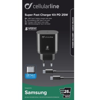 Cellularline IT6489 220V USB C - USB C 25W Черно