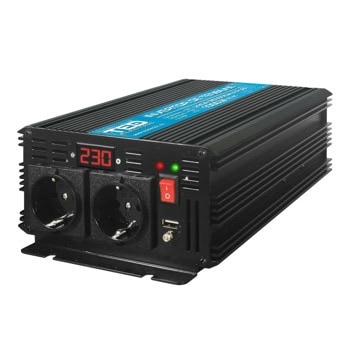 Инвертор Ted Electric INV-24V-1000W, 1000W, от DC 24V към AC 230V, чиста синусоида, за кола | JAR Computers Ted Electric INV-24V-1000W